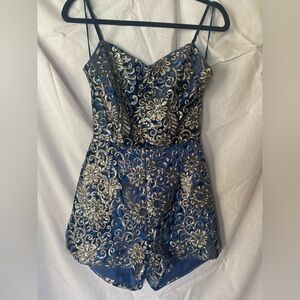 Silver and Blue Spaghetti Strap Mini Romper Size Small NWT
